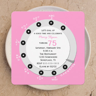 Pink Retro 75th Birthday Party Invitation Rotary