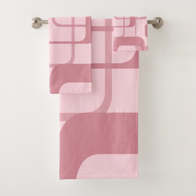 Pink Retro Abstract Pattern Bath Towel Set (Insitu)