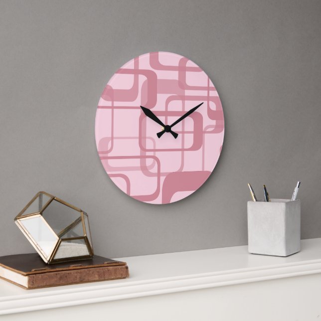 Pink Retro Abstract Pattern Large Clock (Office)
