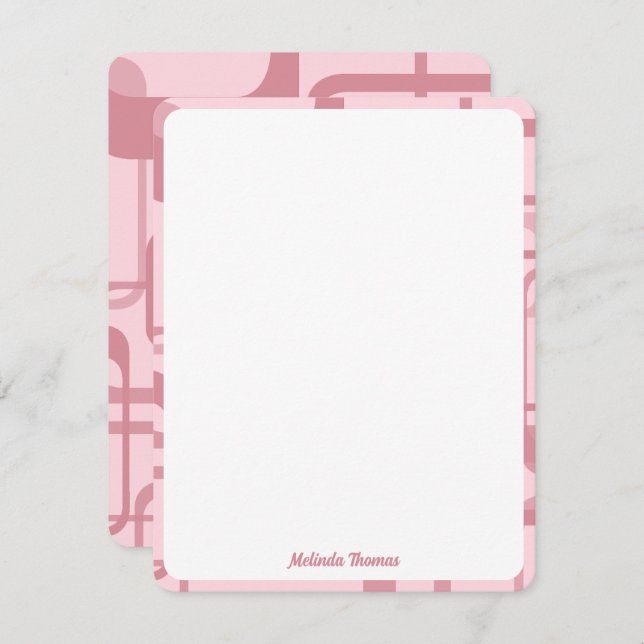 Pink Retro Abstract Pattern Note Card (Front/Back)