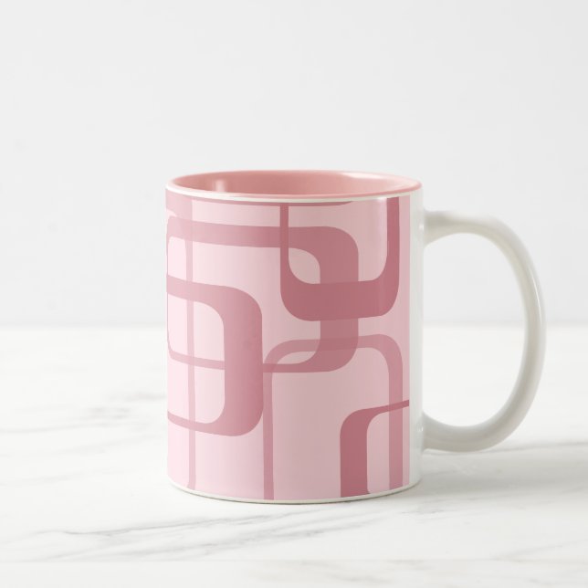 Pink Retro Abstract Pattern Two-Tone Coffee Mug (Right)