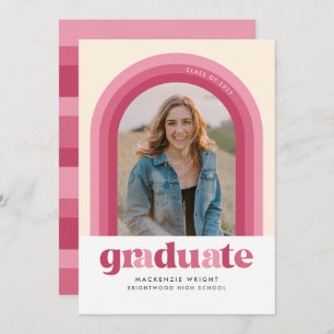 Pink Retro Arch Graduation Announcement