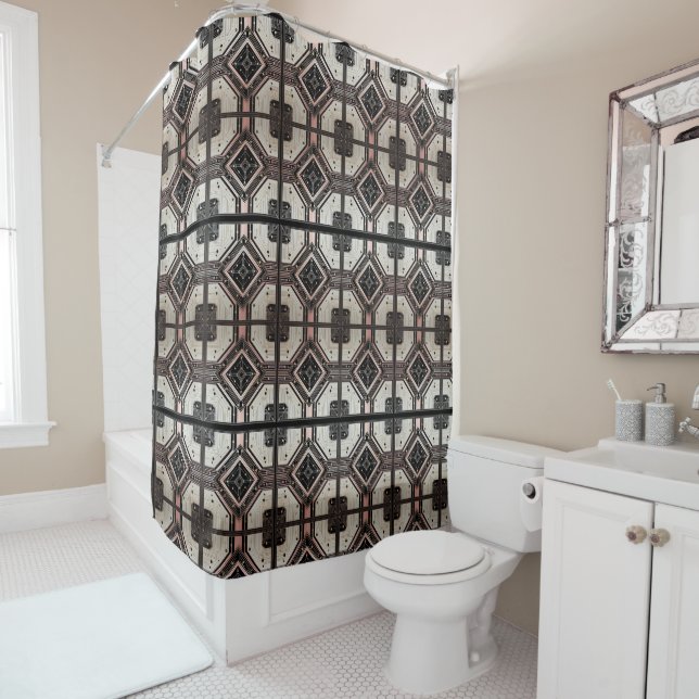 Pink Retro Art Deco Shower Curtain (In Situ)