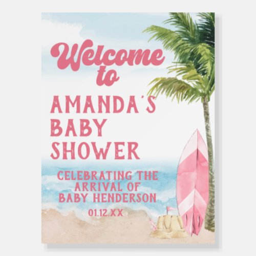 Pink Retro Baby On Board Surf Welcome Sign