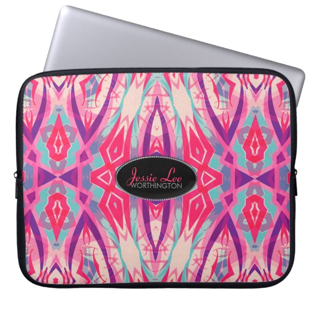 Pink Retro Batik Fusion Design Laptop Sleeve (Front)