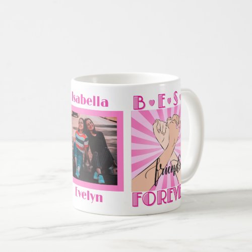 Pink Retro Best Friends Forever Custom Photo Coffee Mug