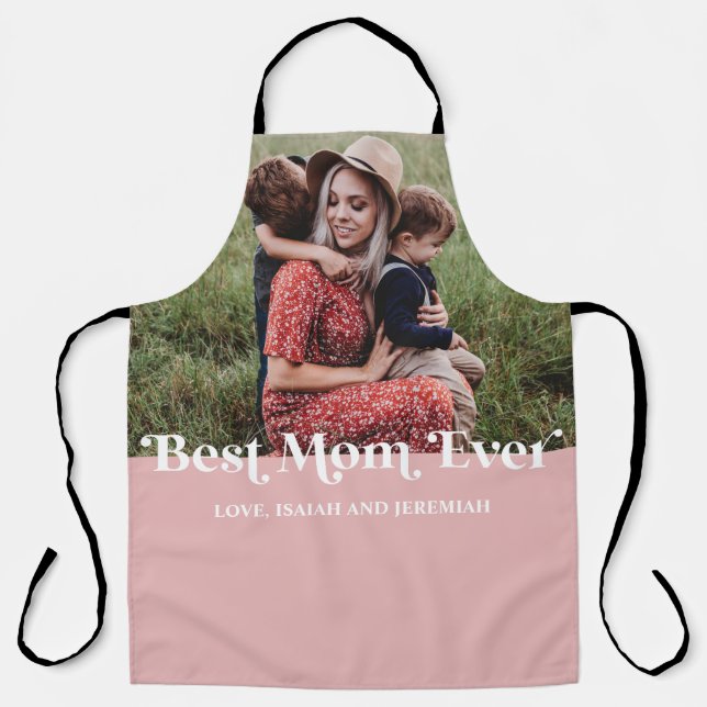 Pink Retro Best Mom Ever Custom Picture Apron (Front)