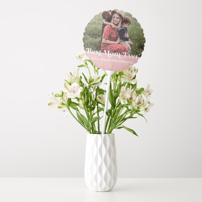 Pink Retro Best Mom Ever Custom Picture Balloon (Vase)