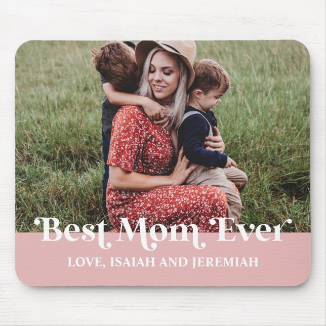 Pink Retro Best Mom Ever Custom Picture Mouse Pad (Front)