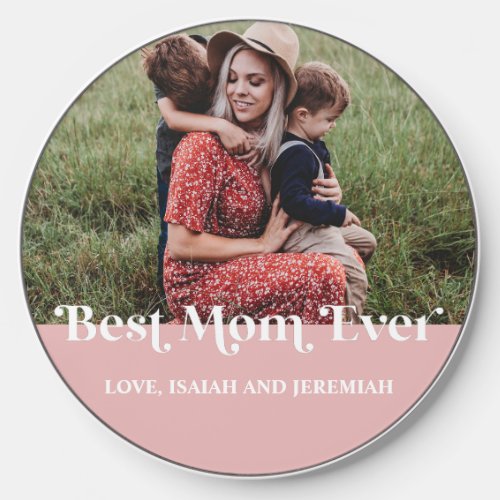 Pink Retro Best Mom Ever Custom Picture Wireless Charger