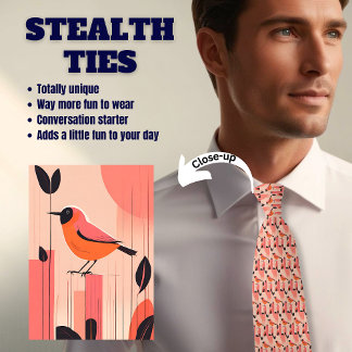 Pink Retro Bird Lover's Stealth Men's Tie