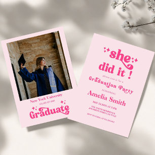 Pink Retro Boho Graduation Class of 2026 Invitation