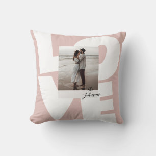 Pink Retro Bold Love Typography with Photo Throw Pillow
