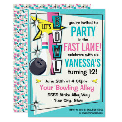 Pink Retro Bowling Party Invitation