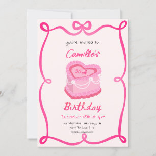 Pink Retro Cake Birthday Invitation
