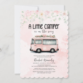 Pink Retro Camper A Little Camper Baby Shower Invitation
