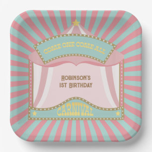 Pink Retro Carnival birthday invitations Paper Plates