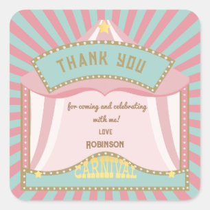 Pink Retro Carnival birthday invitations Square Sticker