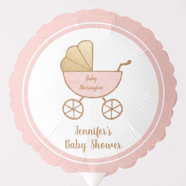 Pink Retro Carriage Baby Girl Shower Balloon (Front)