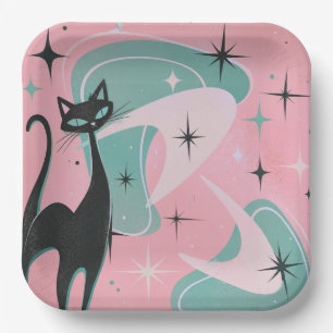 Pink Retro Cat Paper Plates