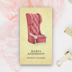 Pink Retro Chair Furniture Store Interior Designer Business Card