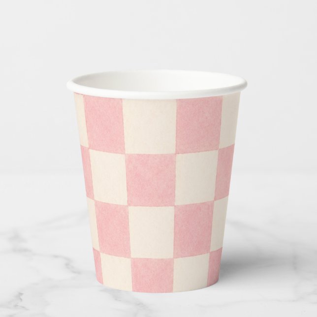 Pink Retro Checkered Party Cups  (Front)