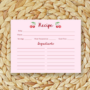 Pink Retro Cherries   Bridal Shower Recipe Card