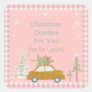 Pink Retro Christmas Baking Goodie Treats  Square  Sticker