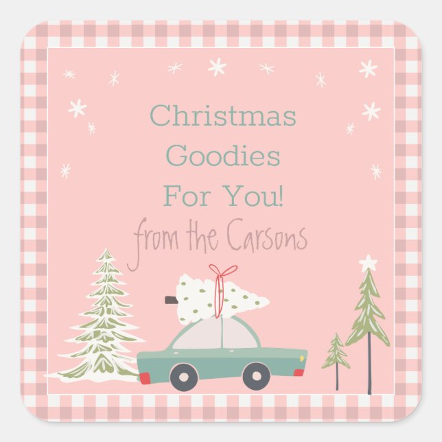 Pink Retro Christmas Baking Goodie Treats  Square  Sticker (Front)