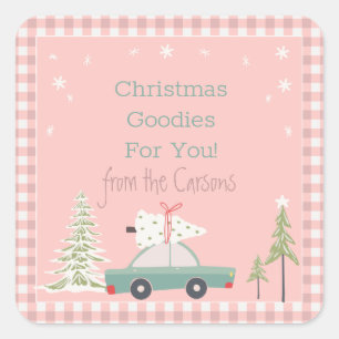 Pink Retro Christmas Baking Goodie Treats  Square  Sticker