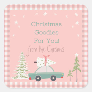 Pink Retro Christmas Baking Goodie Treats Square Sticker
