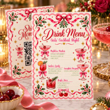 Pink Retro Christmas Drink Menu Custom QR Code