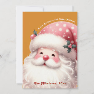 Pink Retro Christmas Santa Claus Holiday Card