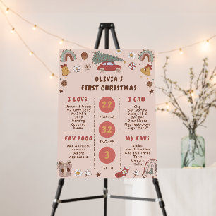 Pink Retro Christmas Tree 1st Birthday Milestone Foam Board