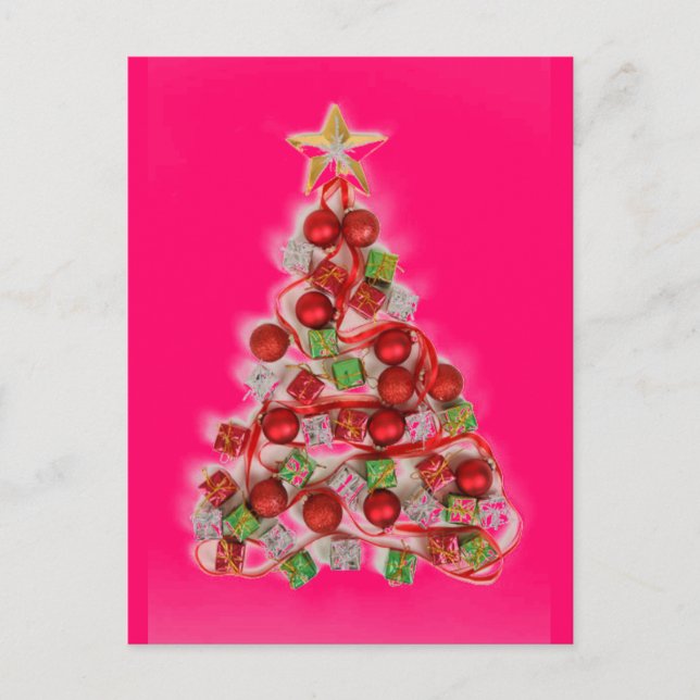 PINK RETRO Christmas tree glow Holiday Postcard (Front)