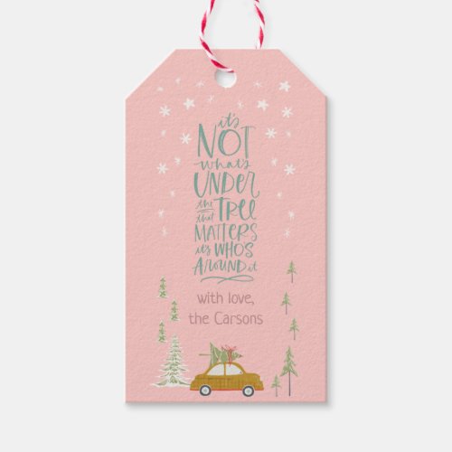 Pink Retro Christmas Woodland Personalize Gift Tag