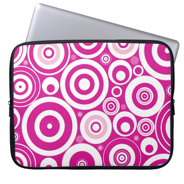 Pink Retro Circles Laptop Sleeve (Front)