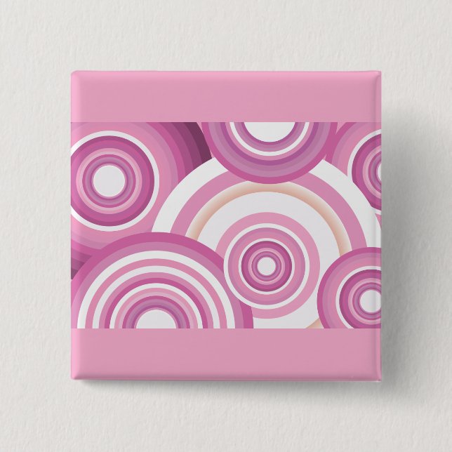 Pink Retro Circles Pattern Button (Front)