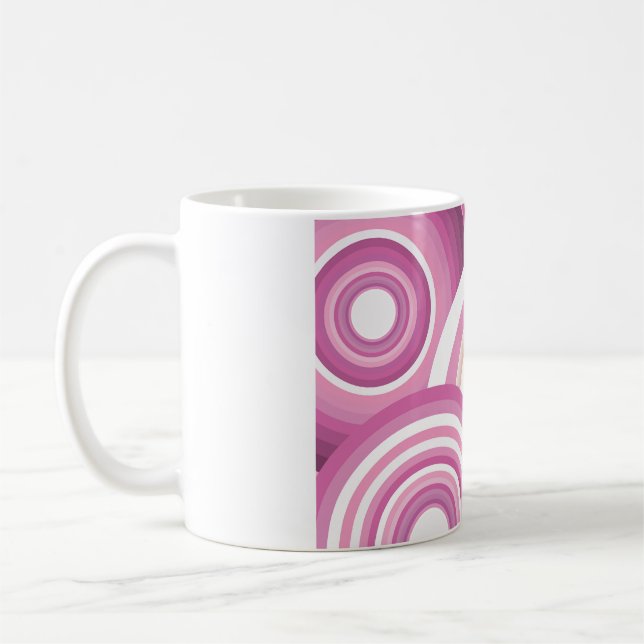 Pink Retro Circles Pattern Coffee Mug (Left)
