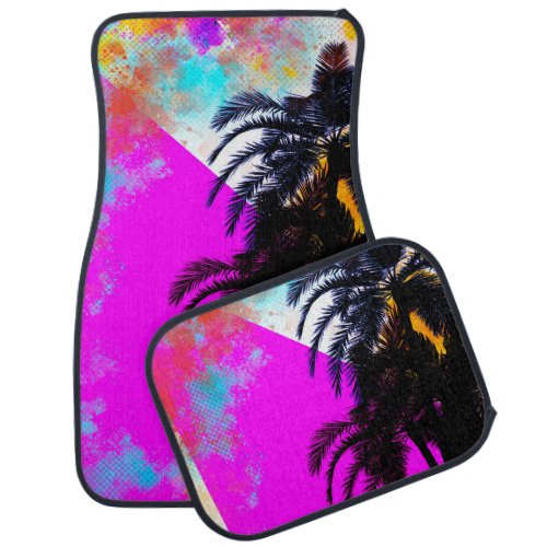 Pink Retro Colorful Summertime Beach Palm Trees Car Floor Mat