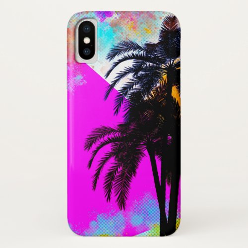 Pink Retro Colorful Summertime Beach Palm Trees iPhone X Case