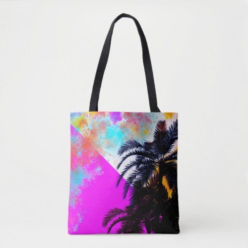 Pink Retro Colorful Summertime Beach Palm Trees Tote Bag