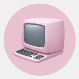 Pink Retro Computer Emoji Classic Round Sticker