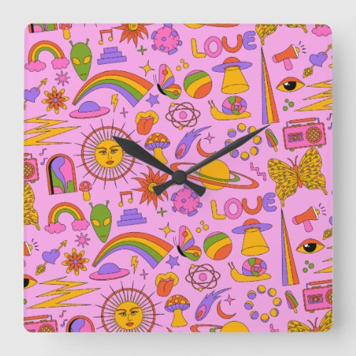 Pink Retro_Cool Psychedelic Wall Clock