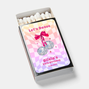 Pink Retro Coquette Bow Disco Balls Birthday Matchboxes