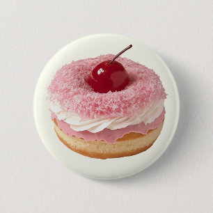 Pink Retro Cute Vintage Cherry Donut Button