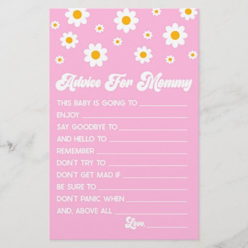 Pink Retro Daisy Advice Baby Shower Game Activity Stationery