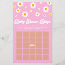 Pink Retro Daisy Bingo Baby Shower Game Stationery