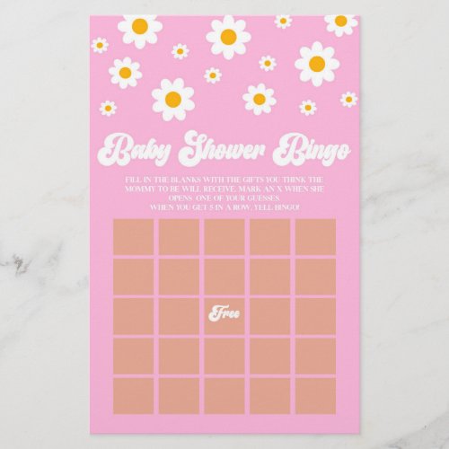 Pink Retro Daisy Bingo Baby Shower Game Stationery