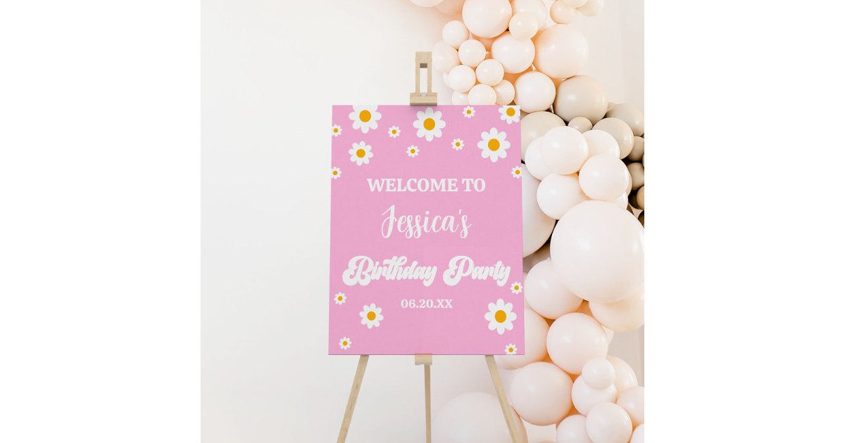 Pink Retro Daisy Birthday Party Welcome Sign | Zazzle